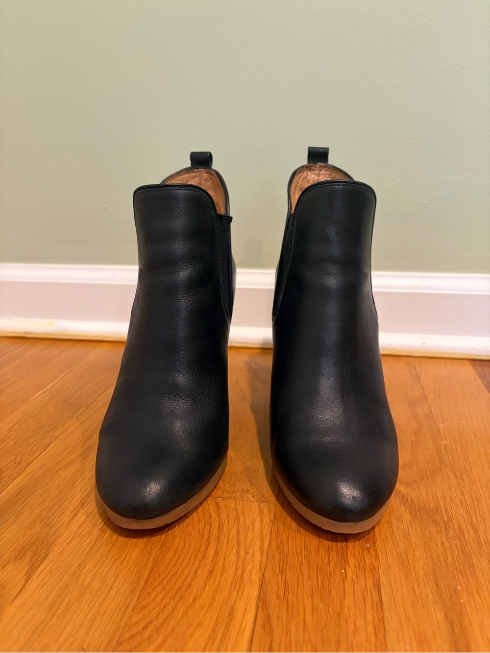 Coach Black Leather Ankle Booties with Tan Sole, size 7, heel 4 inches